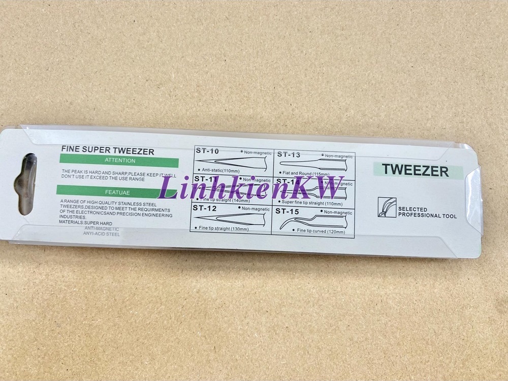 Nhíp Nhọn Tweezers Hợp Kim Thép Không Gỉ ST-14, Chống Từ Tĩnh Mới, Chính gốc.