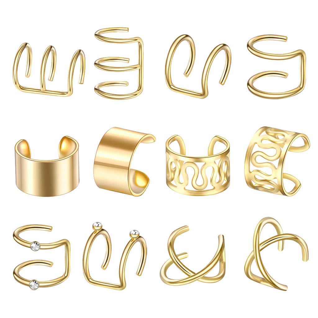 2-3pack Stainless Steel Ear Cuff Helix Ear Clip On Wrap Earrings Unisex Golden