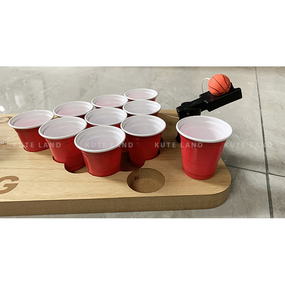 Bộ trò chơi Wood Peer Pong ném bóng vào ly Drinking Game dành cho bàn nhậu uống rượu bia