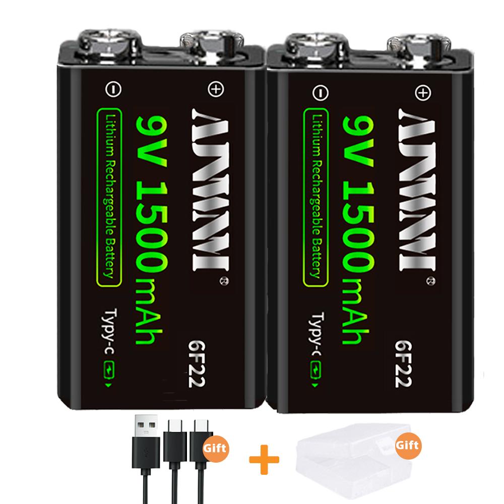 1500mAh type-c USB 9 Volt Pin sạc li-ion 6F22 9V Li ion Pin cho đồ chơi mô hình máy bay trực thăng RC Micrô Màu sắc: 2 cái