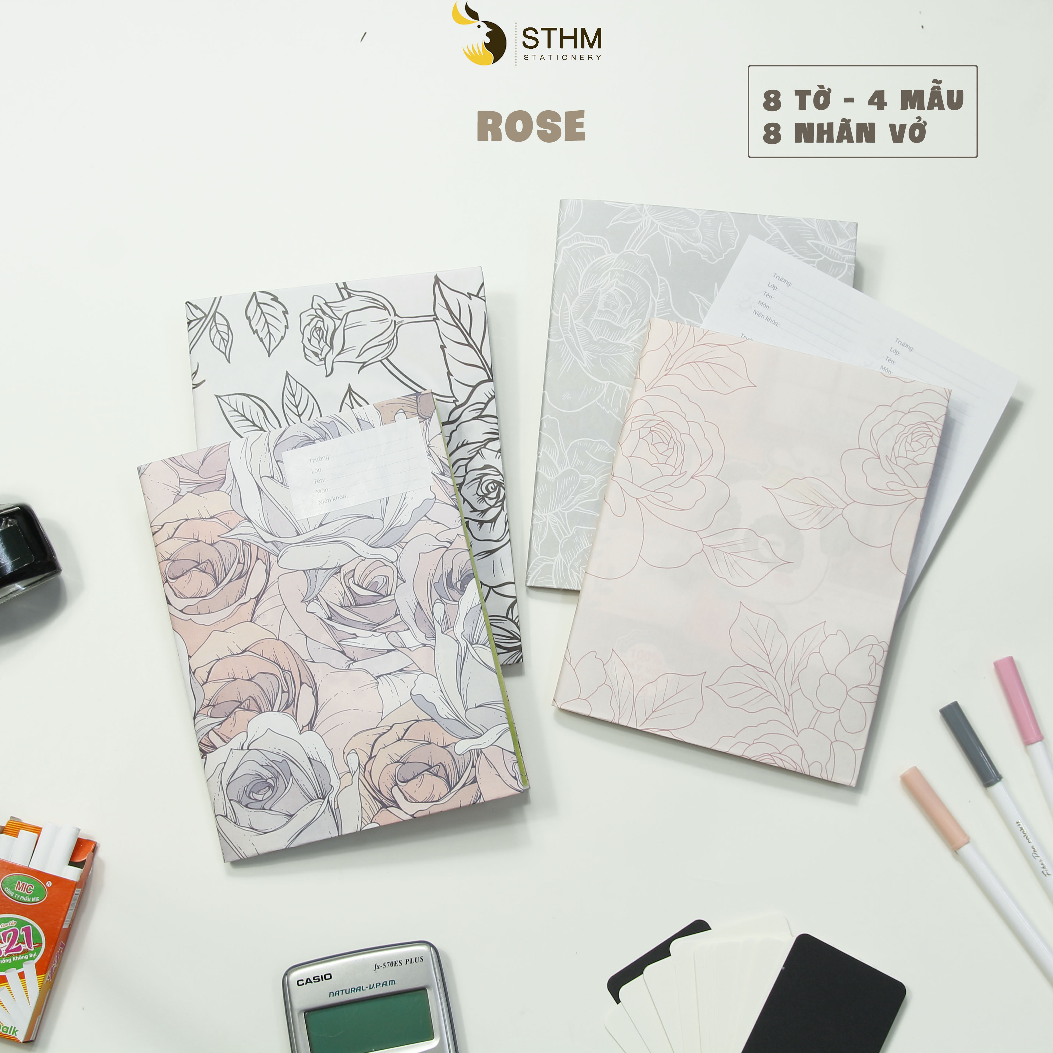 - Giấy bao tập A5 - Flower - Tặng kèm 8 nhãn vở - Kraft trắng 100gsm - Giấy dai