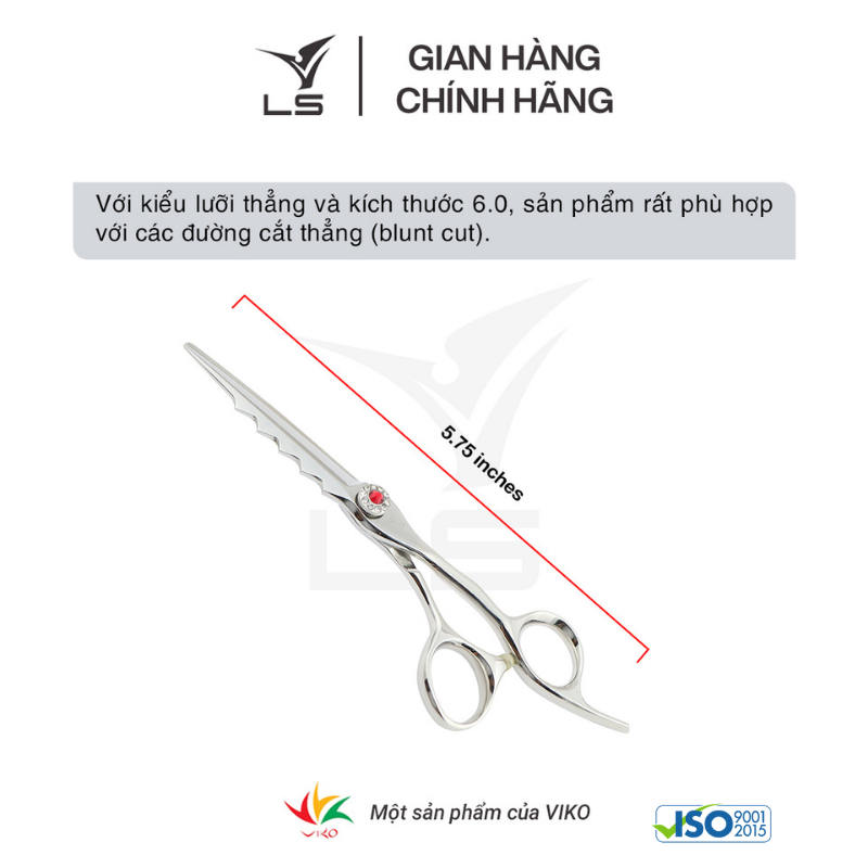 Kéo cắt tóc LS lưỡi thẳng quai offset vênh đỡ ngón cố định FA33/6.0