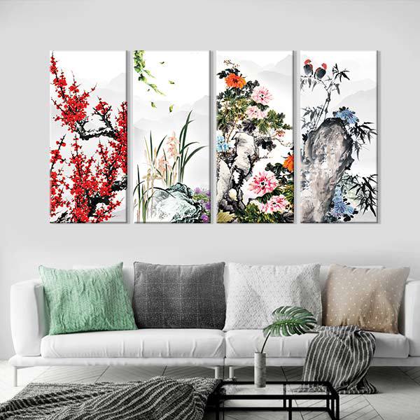 Bộ 4 Tranh Canvas Viền Composite Treo Tường Tứ Quý W266