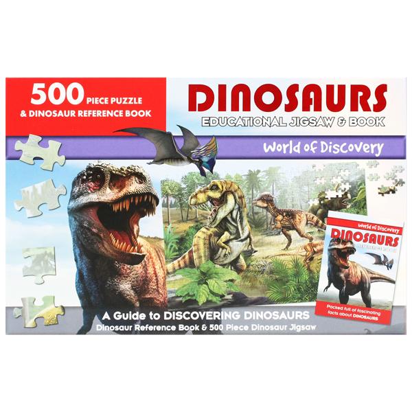 World Of Discovery - 500 Piece Puzzle &amp; Dinosaur Reference Book: Dinosaurs Educational Jigsaw &amp; Book