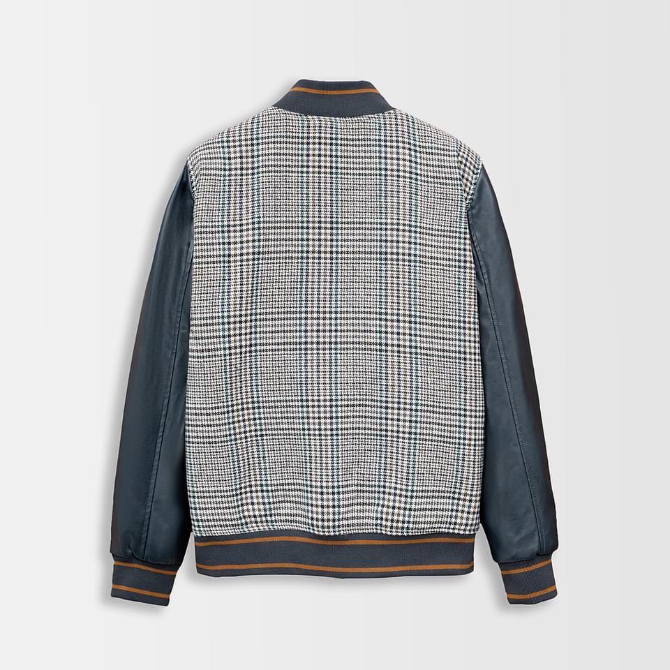 Áo Khoác Vaisity Jacket Kẻ Phối Tay da HUTTON