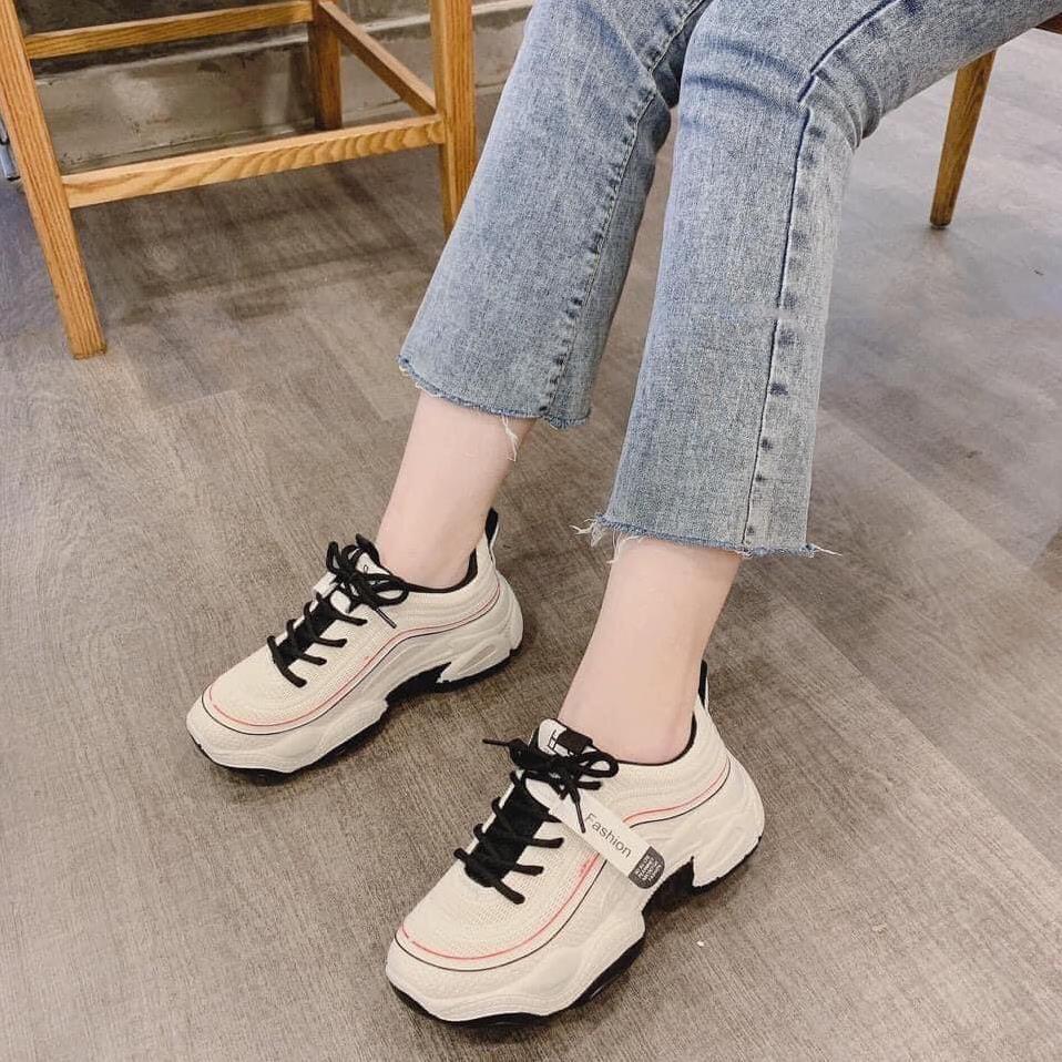 Giày Thể Thao Nữ Đế Độn Cực Xinh - Sneaker Màu Kem