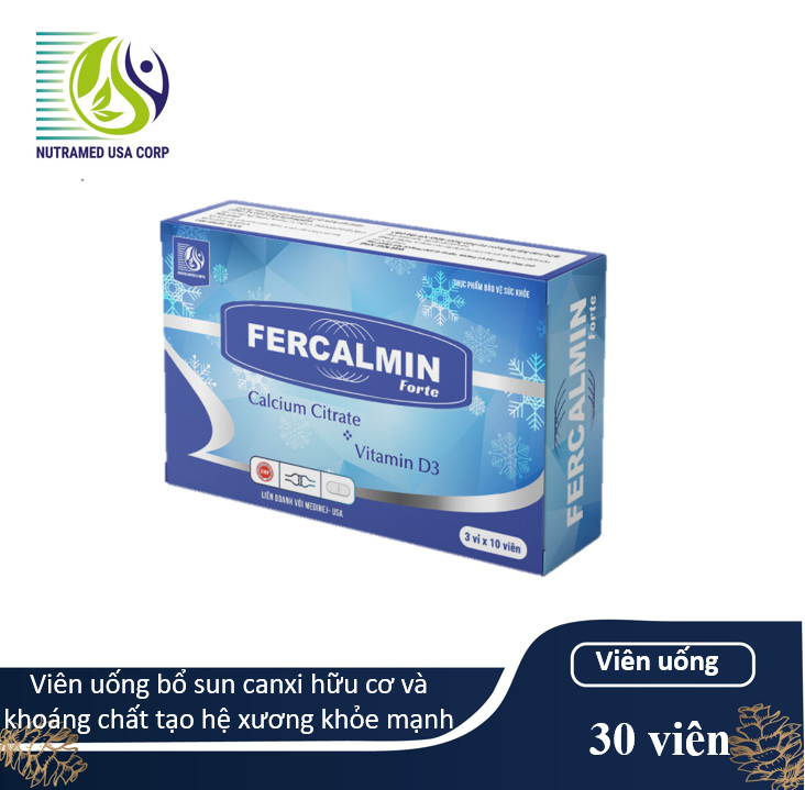 Viên bổ sung canxi FERCALMIN forte - Hỗ trợ bổ sung canxi, vitamin và khoáng chất cho bà bầu, trẻ chậm lớn, còi xương, phụ nữ loãng xương mãn kinh - Nhà máy liên doanh Medinej - USA và đạt chuẩn GMP-WHO
