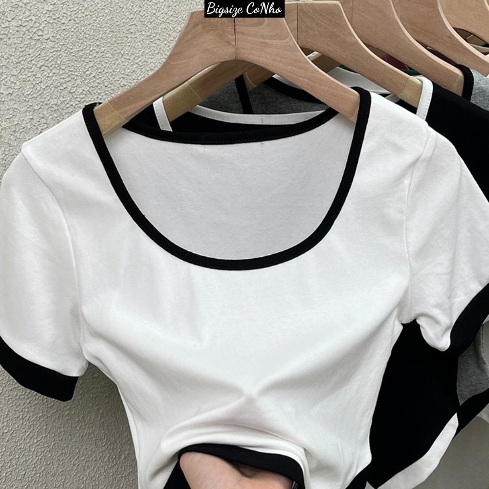 Áo thun tay ngắn bigsize nữ cổ tròn viền tà nhọn cách điệu BIGSIZE CÔ NHỎ, Áo phông size lớn tới 95kg A47 - Màu vàng