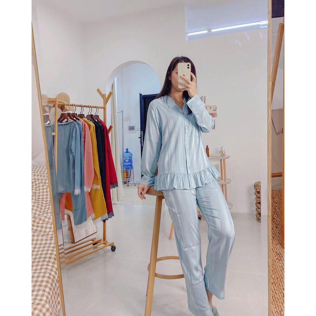 - Set Pijama Lụa Gấm Bèo Xanh Cao Cấp - Mã D313