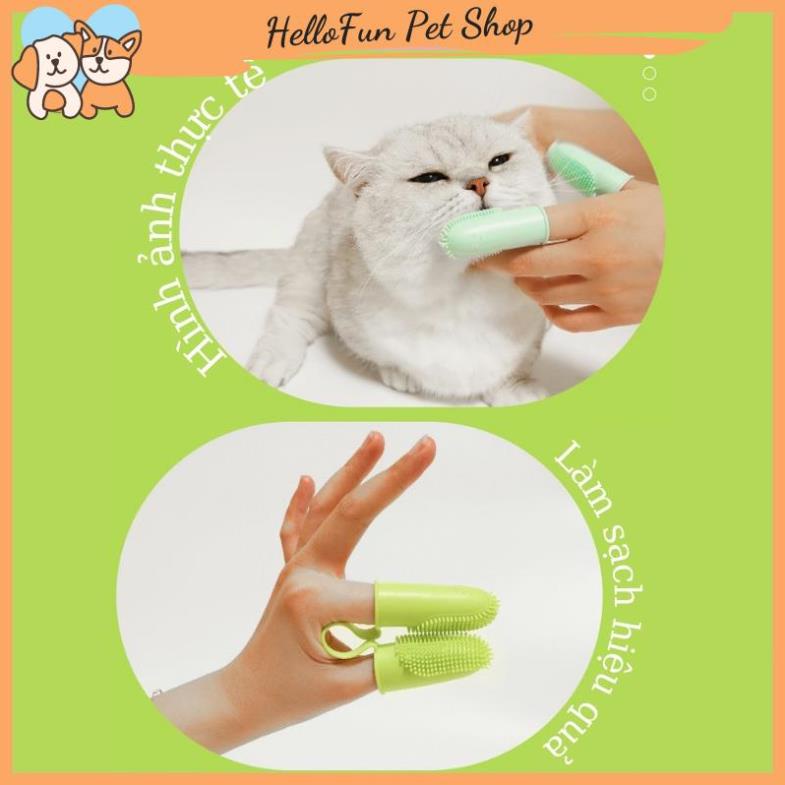 Bàn chải đánh răng cho chó mèo - Bàn chải xỏ ngón bằng silicone mềm tiện dụng