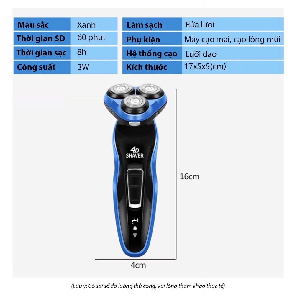 Máy Cạo Râu Đa Năng 3in1, tỉa lông mũi, tỉa tóc SHAVER 4D DS 7701 chống nước