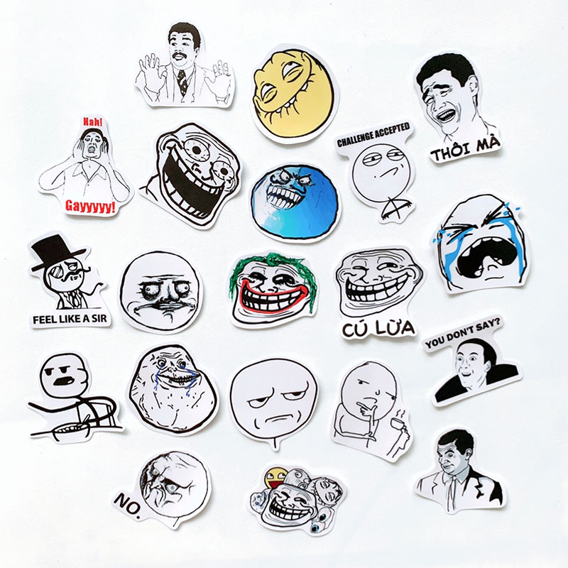Bộ 20 Sticker Chủ Đề Troll Face Meme Hình Dán Chống Nước Decal Chất Lượng Cao Trang Trí Va Li Du Lịch, Xe Đạp, Xe Máy, Laptop, Nón Bảo Hiểm, Máy Tính Học Sinh, Tủ Quần Áo, Nắp Lưng Điện Thoại