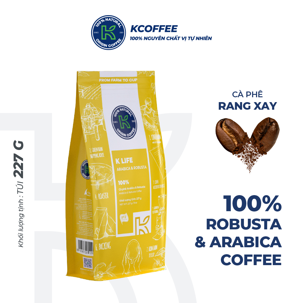 Hộp Quà Cà Phê K Coffee Love Box 4 - cà phê rang xay Robusta Arabica và cà phê hoà tan đậm vị (cà phê rang xay K-Happy, K-Life và cà phê hòa tan Delight)