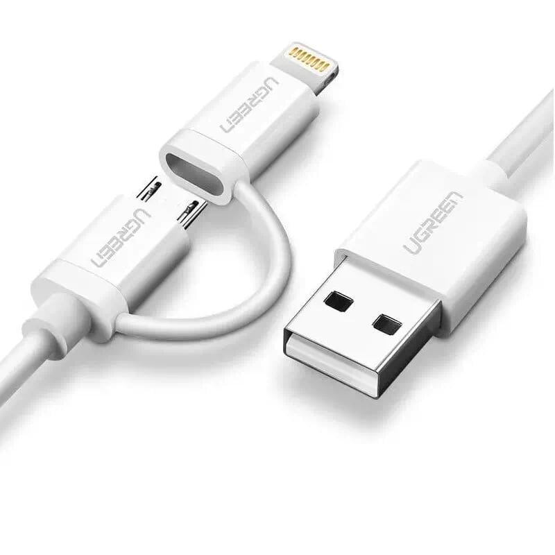 Dây cáp sạc đa năng USB to Micro USB + Mini USB Data 0.5M màu trắng UGREEN  20875US178 - Hàng Chính Hãng