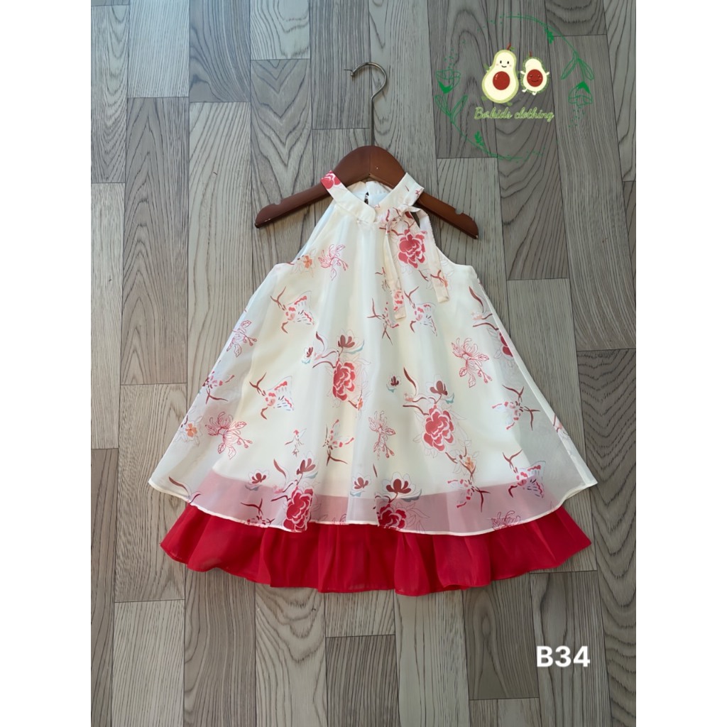 Đầm cổ yếm 2 tầng cho bé gái đi chơi đi học dự tiệc biễu diễn từ 12-40kg chất tơ mềm mát