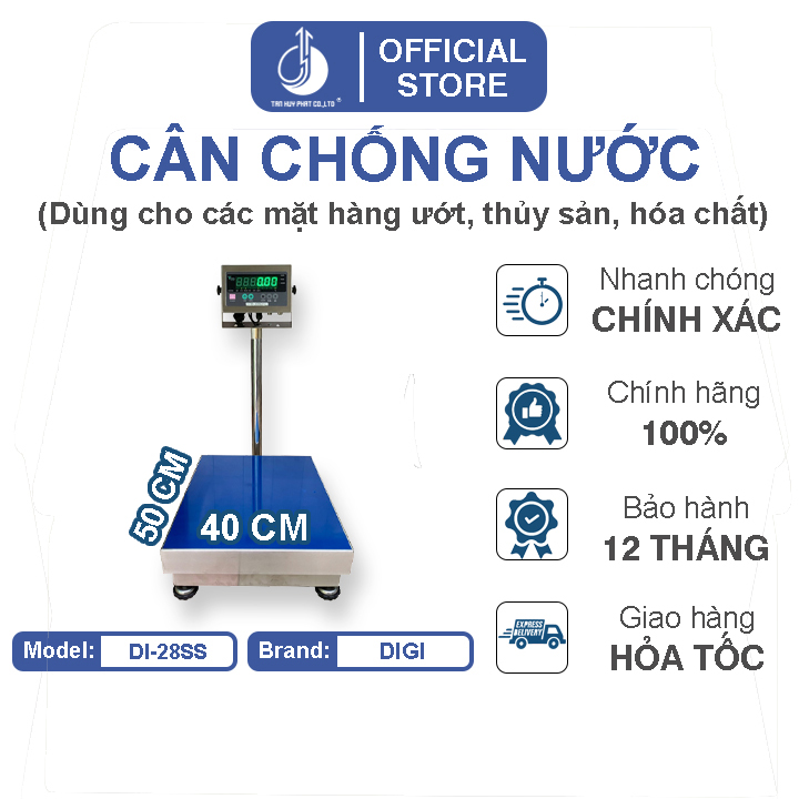 Cân Điện Tử Chống Nước DI28SS - Mặt Bàn Cân Inox 400x500MM