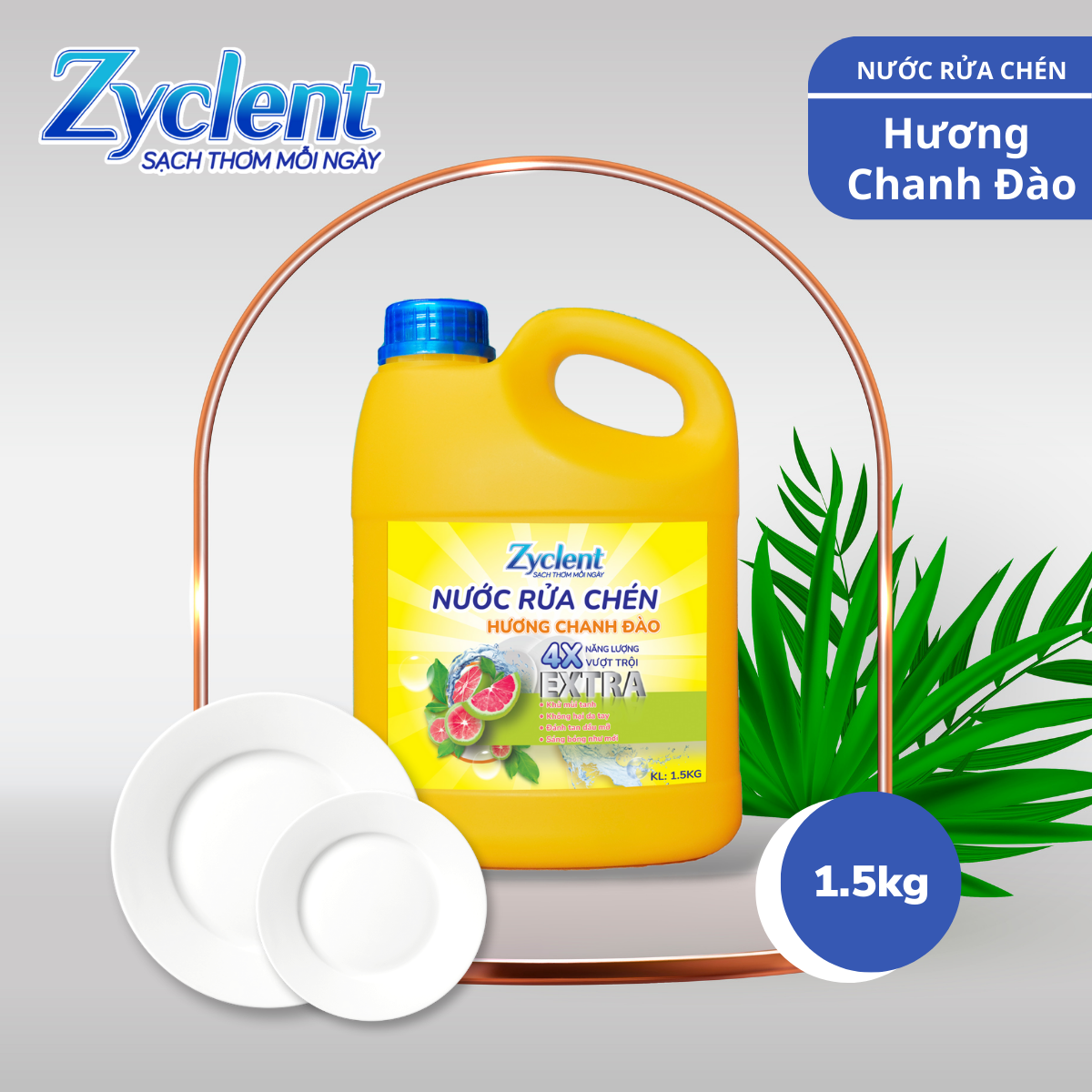 NƯỚC RỬA CHÉN ZYCLENT EXTRA HƯƠNG CHANH ĐÀO - 1.5KG