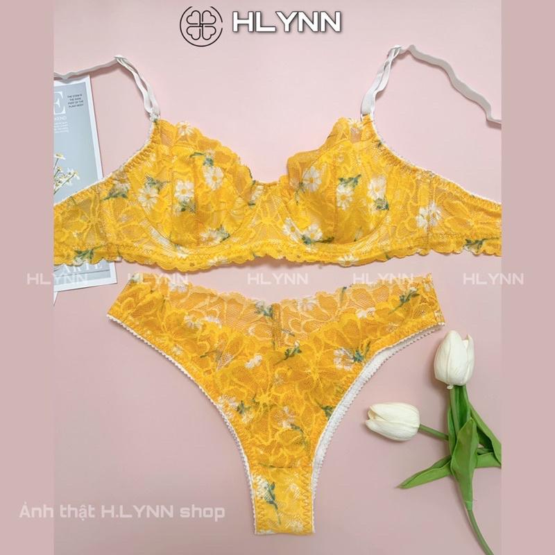 Set đồ lót ren hoa vàng có gọng không mút m158