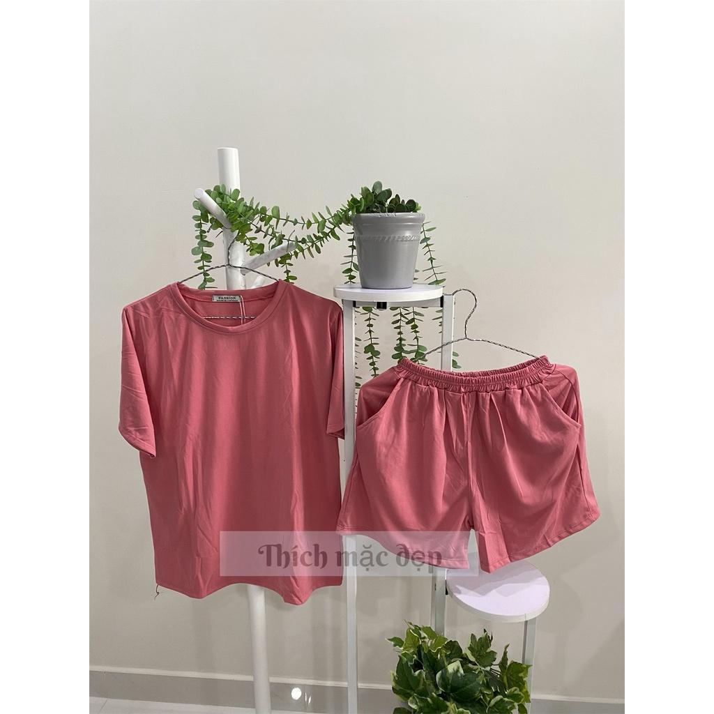 Đồ bộ nữ thun trơn cotton style hàn quốc tay ngắn quần đùi ngố xinh cute 01 màu đen nâu hồng Thích mặc đẹp 2021