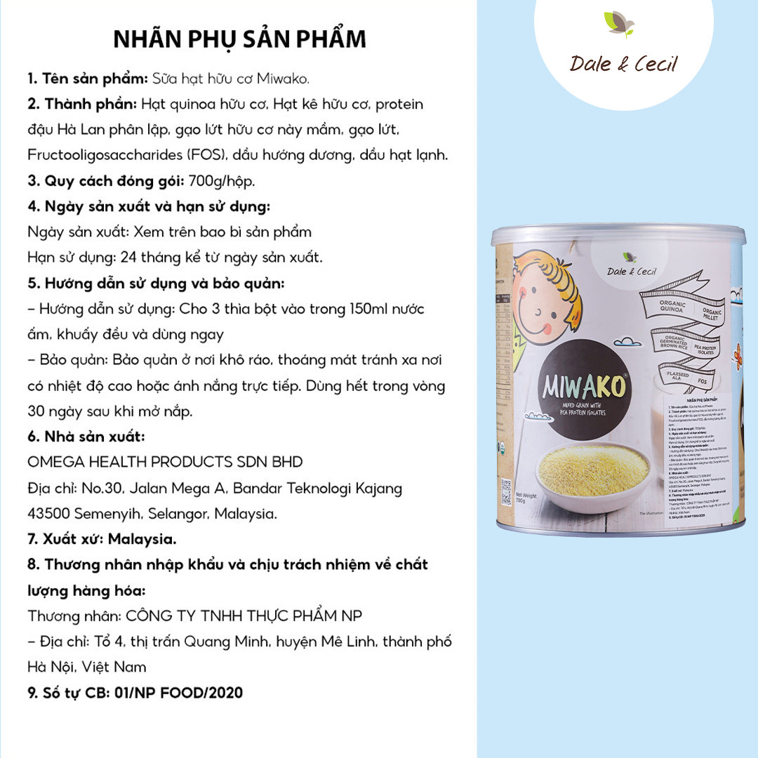 Sữa Hạt Miwako Vị Gạo Hộp 400g Malaysia Không Chứa Đậu Nành, Dinh Dưỡng Hữu Cơ Cho Trẻ Từ 1 Tuôi & Người Lớn