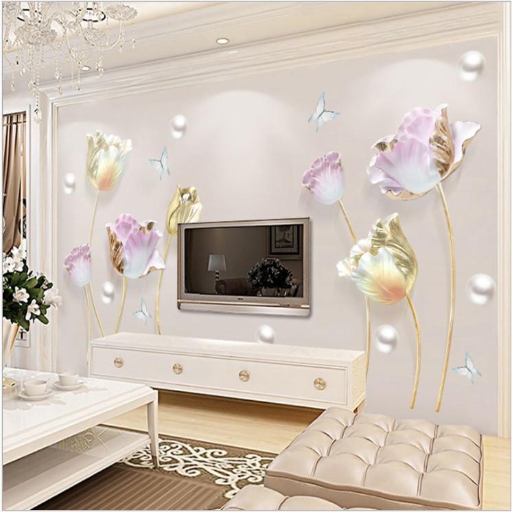 Decal dán tường trang trí - BÔNG HỒNG VÀNG BƯỚM HIỆN ĐẠI