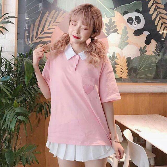 Áo Ulzzang Áo Thun Cổ Bẻ, Áo Thun Nữ Dễ Thương,Áo Nữ Sinh, Áo Nữ Đẹp, Áo Nữ Giá Rẻ,Áo Độc, Áo Thun Cổ Bẻ