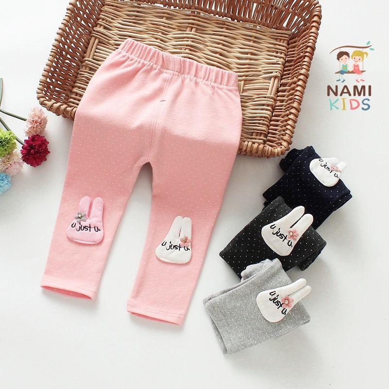 [45:H28] Quần legging họa tiết chấm bi tai thỏ chất thun cotton mỏng mát cho bé