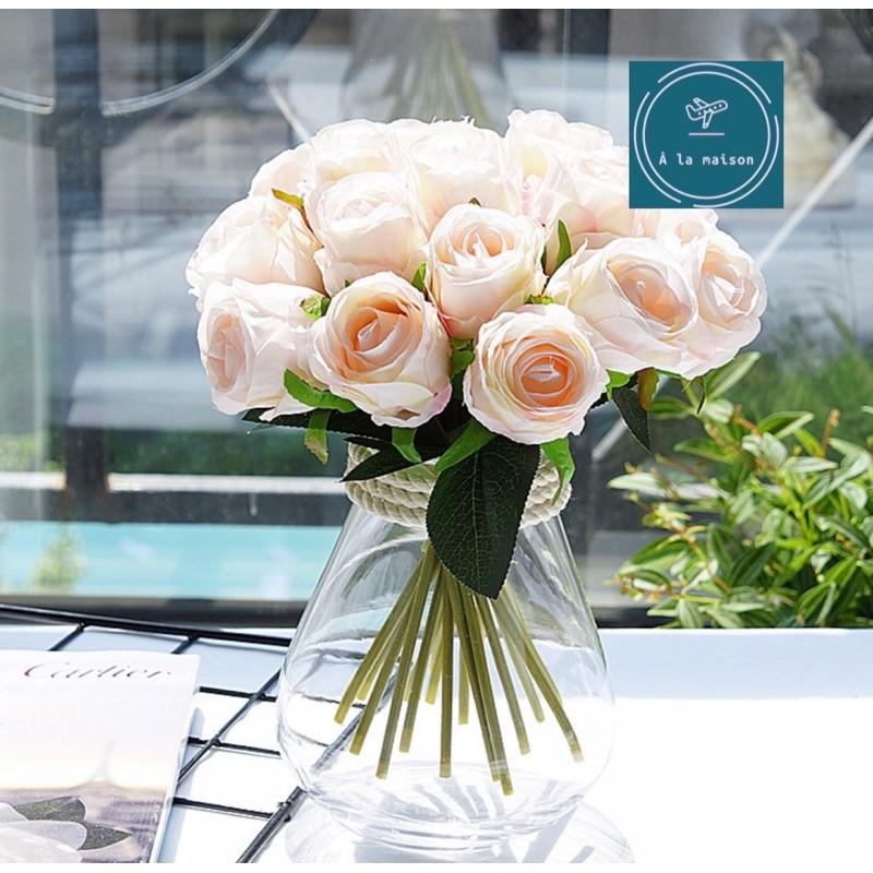 Bó hồng 18 cành cao 26cm đẹp sang trọng dùng trong decor, trang trí, hoa cưới, hoa cô dâu