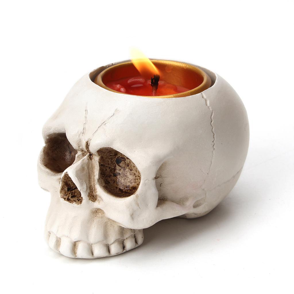 Human Skull Candle Holder Candlestick for Halloween Decor