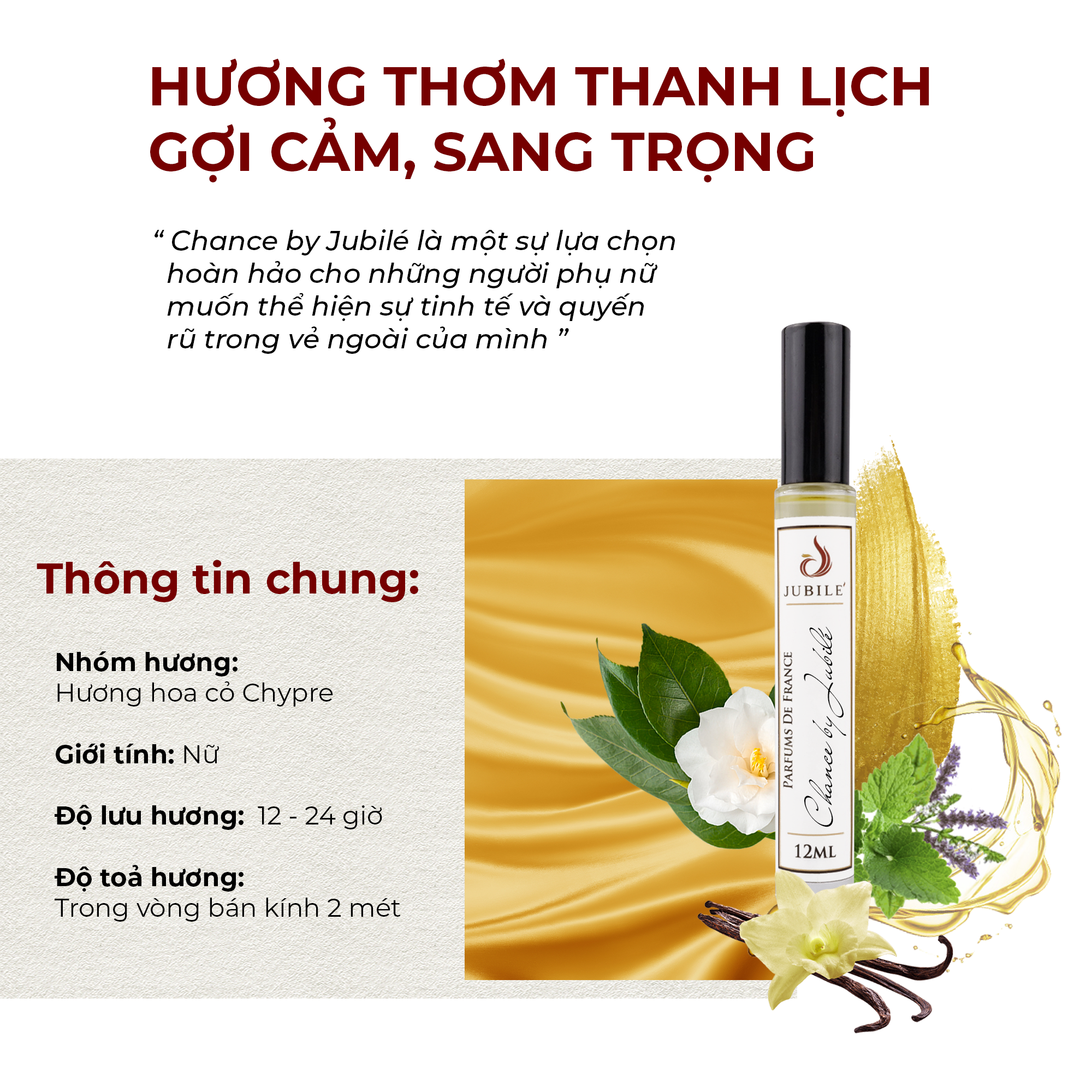Chance by Jubilé - Tinh dầu nước hoa Pháp nữ Dạng lăn 12ml Thơm Lâu, Sang Trọng, Quyến Rũ