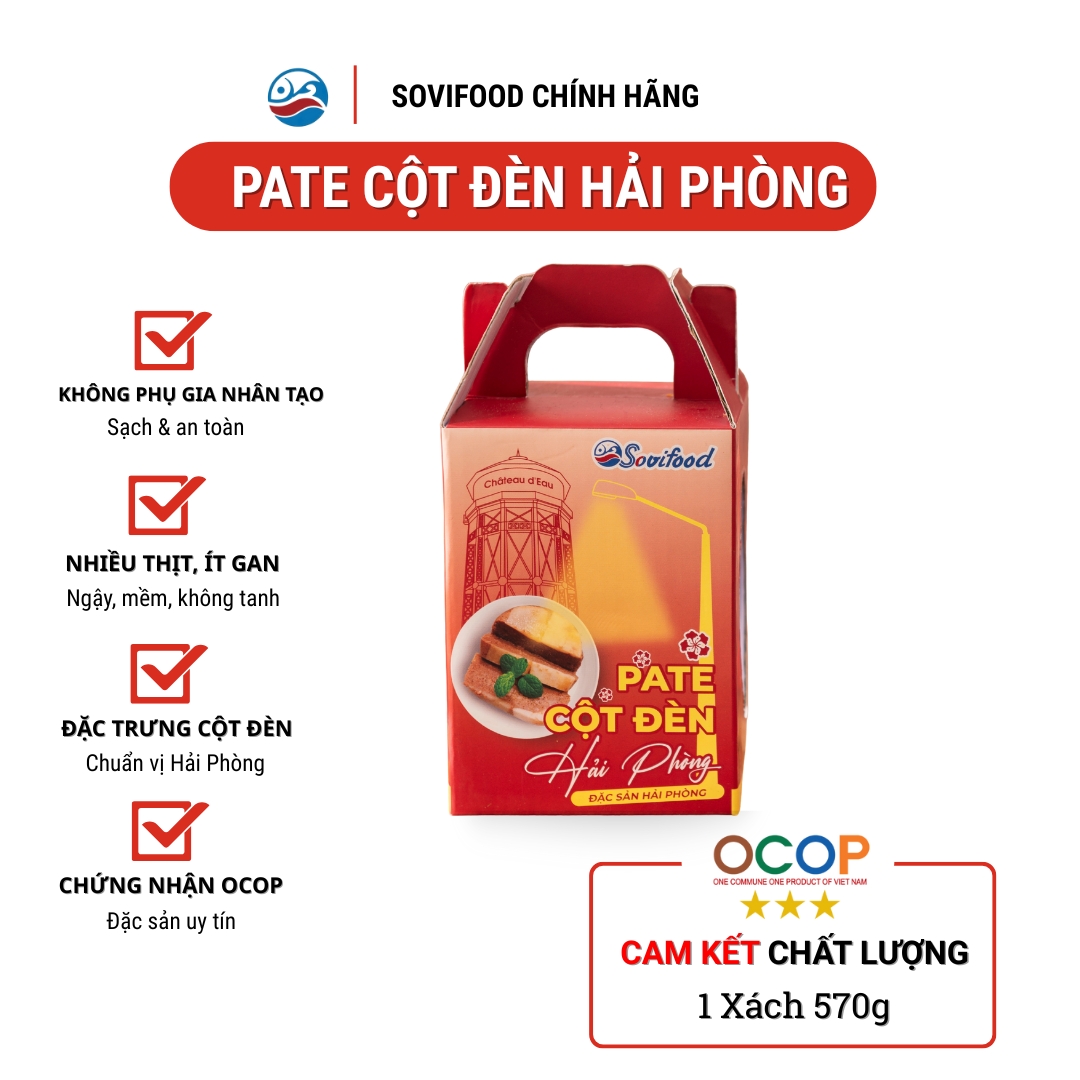 Xách Hộp Quà 3 Lon - Pate Cột Đèn Hải Phòng Sovifood - Nhiều Thịt, Ít Gan – 570G
