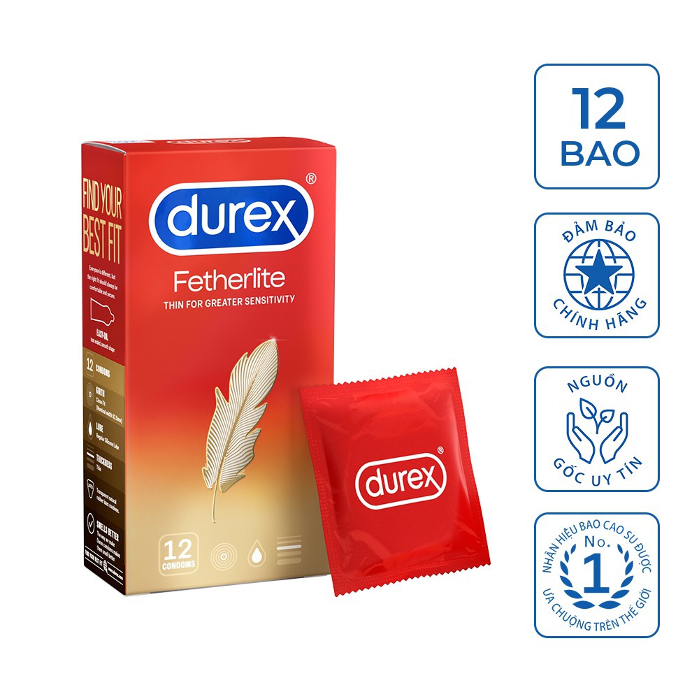 Bộ 2 hộp Bao cao su Durex Fetherlite Thin Greater 12 bao / hộp - Thiết kế Siêu mỏng 52.5mm từ Bao cao su Durex CAO CẤP