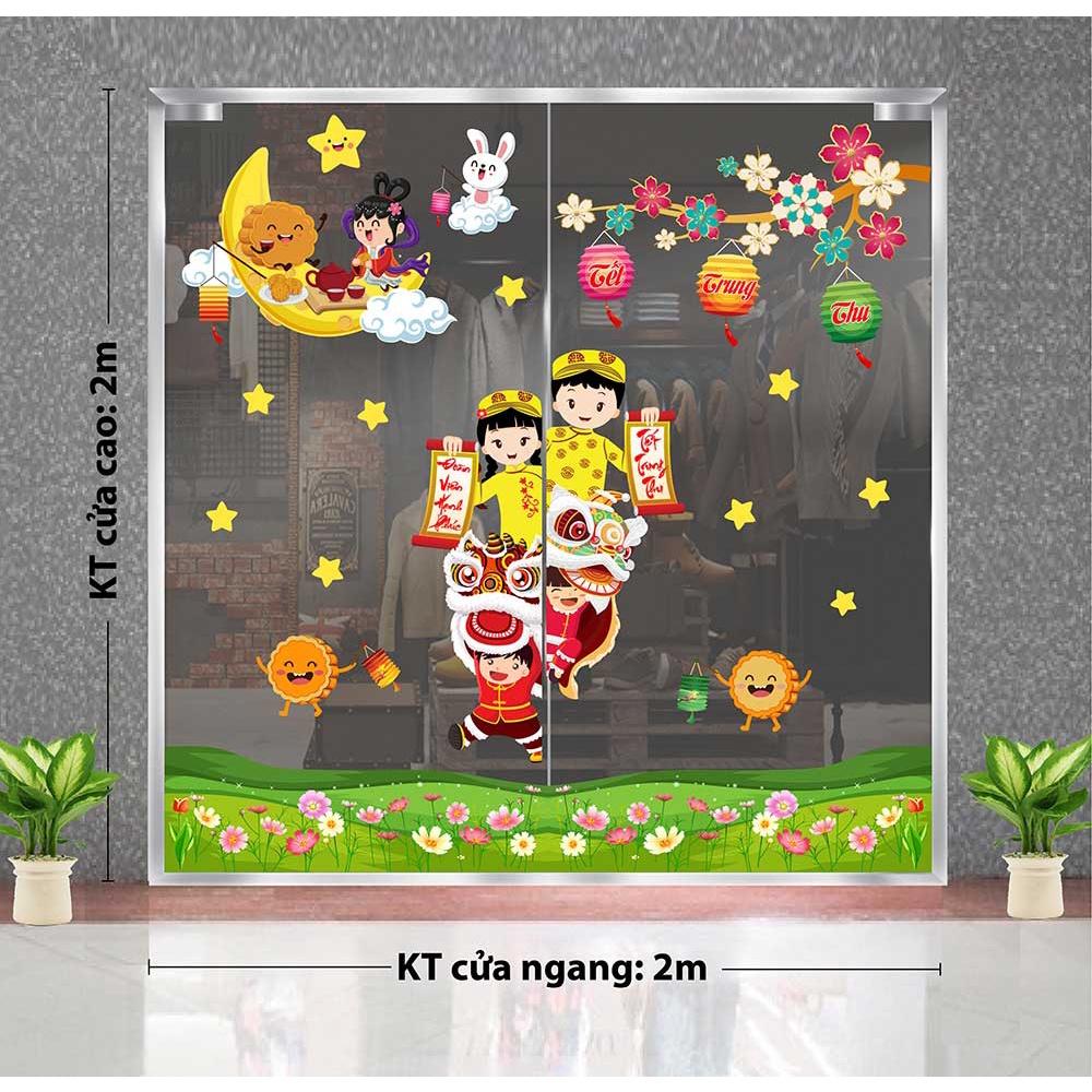 Decal trang trí trung thu 2021 đón trăng cùng thỏ trắng