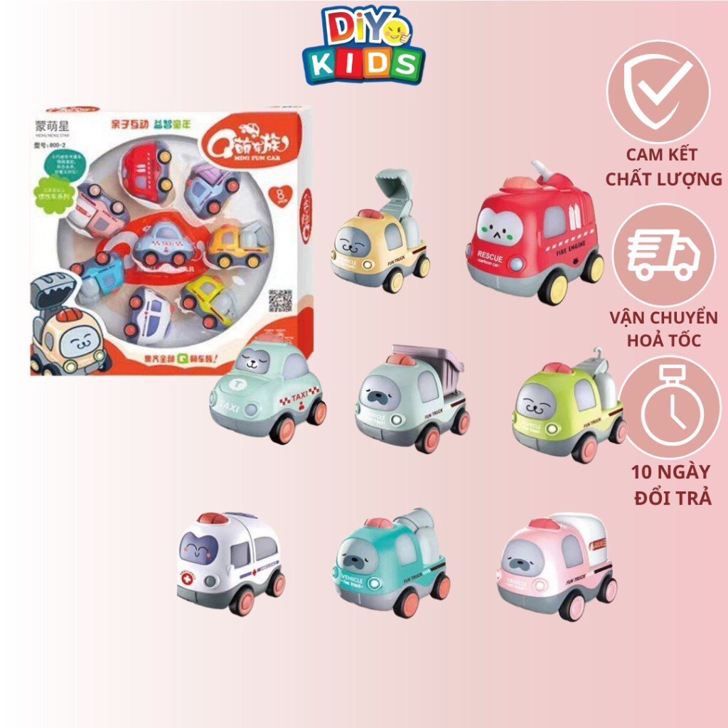 Đồ chơi xe ô tô hoạt hình cho bé, Set 8 xe ô tô chạy đà dễ thương