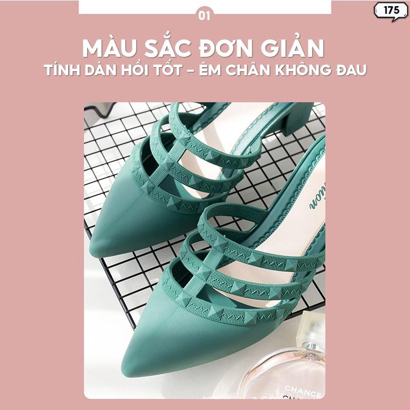 Dép Sục Nữ Mũi Nhọn Bít Mũi Đế 5cm Có Đinh Kèm Quai Ngang Cá Tính Nhiều Màu 175