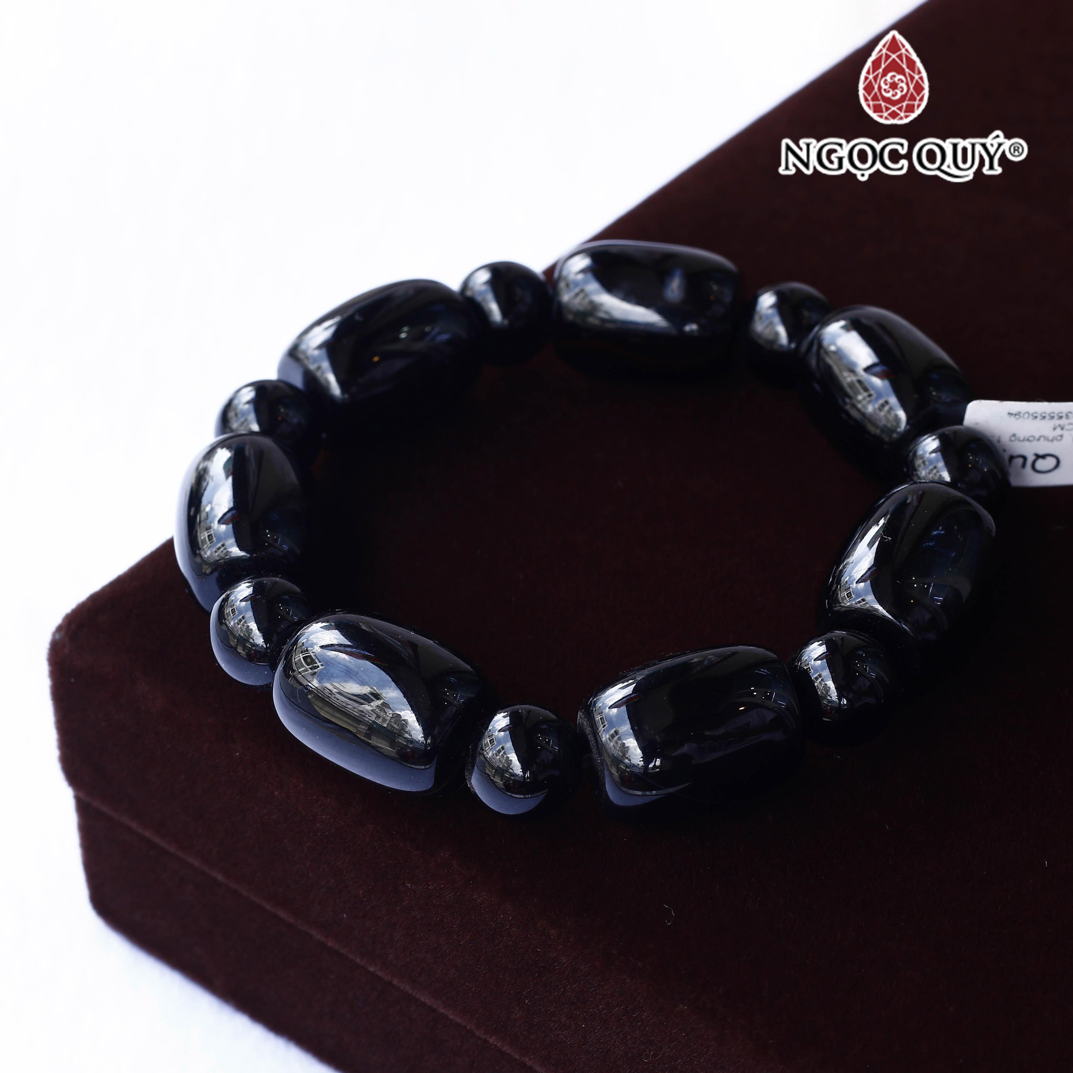 Vòng tay hạt đá hình lu thống đá Obsidian hạt 10mm hợp mệnh thủy, mộc - Ngọc Quý Gemstones