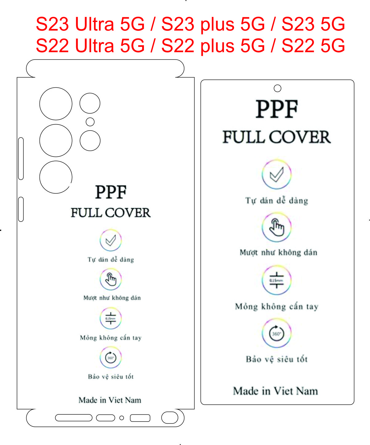 Bộ combo miếng dán dẻo PPF trước, sau dành cho Samsung S23 Ultra 5G / S23 plus 5G / S23 5G /  S22 U