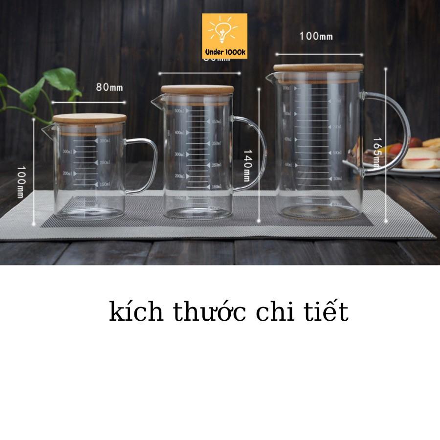 Cốc thủy tinh chia vạch có quai, ca thủy tinh chia dung tích