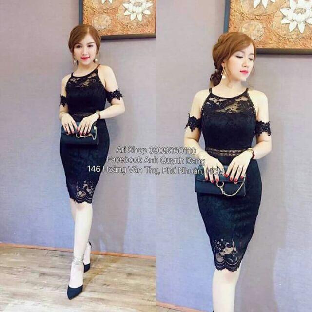 Đầm body phối lưới trắng 2 dây