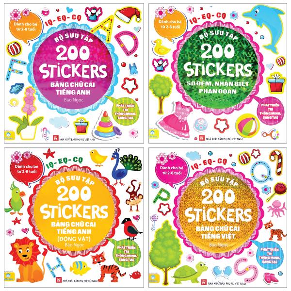 Combo Sách Bộ Sưu Tập 200 Stickers: Bảng Chữ Cái Tiếng Việt + Bảng Chữ Cái Tiếng Anh + Số Đếm, Nhận Biết, Phán Đoán + Bảng Chữ Cái Tiếng Anh