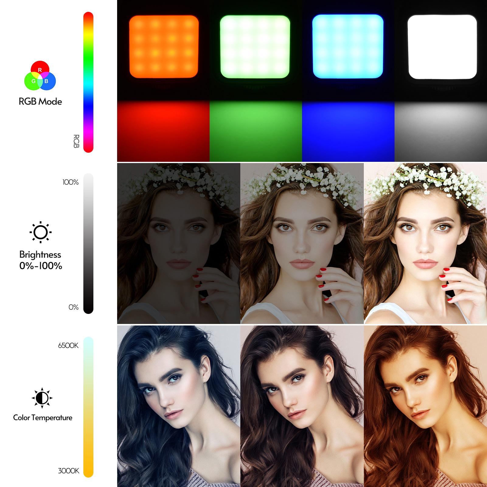 Mini LED Video Light Portable RGB Photography Light On-camera Fill Light Adjustable Bi-Color Temperature 3000K-6500K