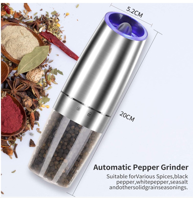 Máy xây muối tiêu Máy xay gia vị Máy xay hạt tiêu cảm ứng trọng lực Máy nghiền hạt tiêu Spot Black sạc USB