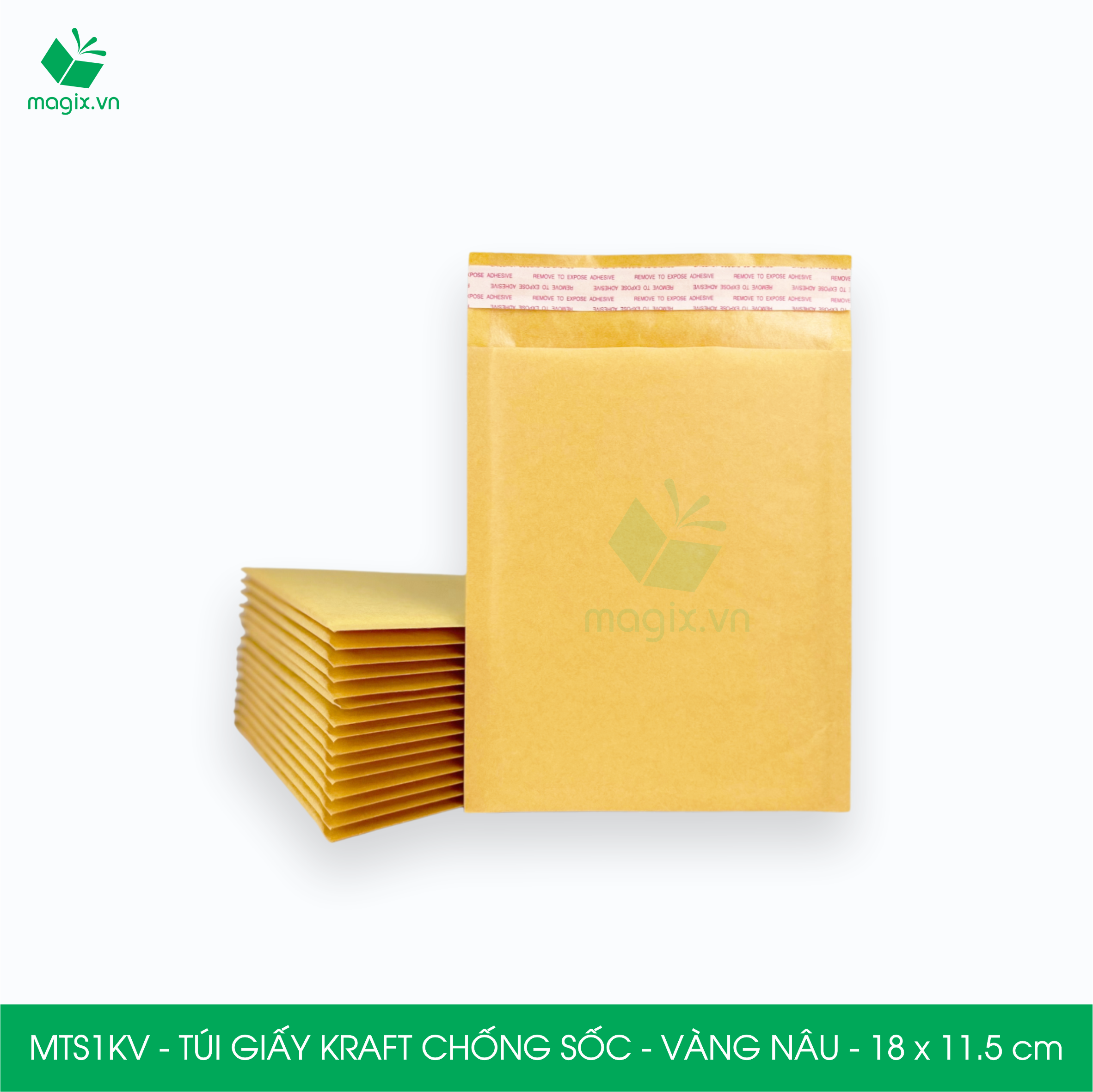 MTS1KV - 18x11.5 cm - 100 túi giấy Kraft bọc bóng khí gói hàng chống sốc màu vàng nâu