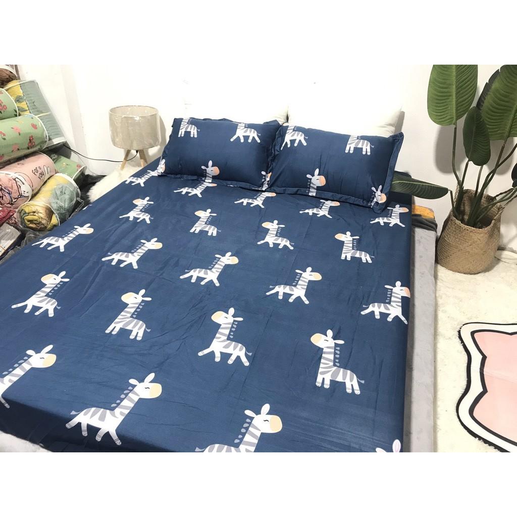 Ga trải giường,drap ga giường poly cotton,mẫu hươu cao cổ trắng
