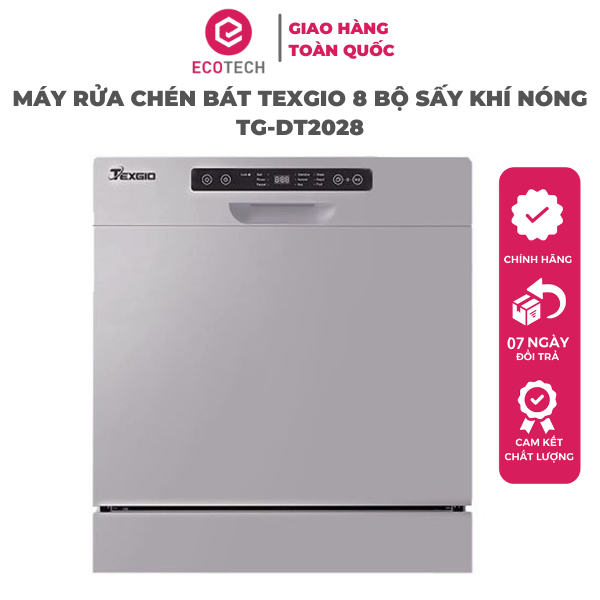 Máy Rửa Chén Bát TEXGIO TG-DT2028 - HÀNG CHÍNH HÃNG - RỬA ĐƯỢC 8 BỘ BÁT ĐĨA - CÓ 6 CHƯƠNG TRÌNH RỬA - ĐẶT BÀN HOẶC LẮP ÂM - Bảo Hành 5 Năm