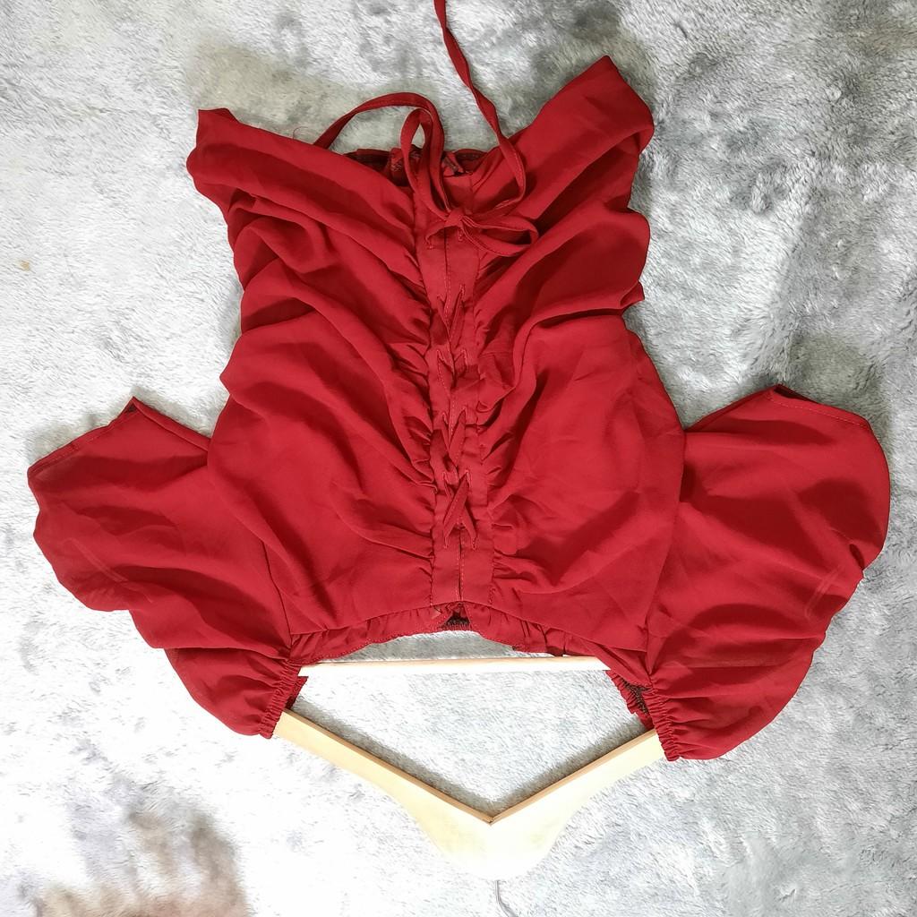 Áo kiểu Croptop vải voan thân nhúng dáng ngắn