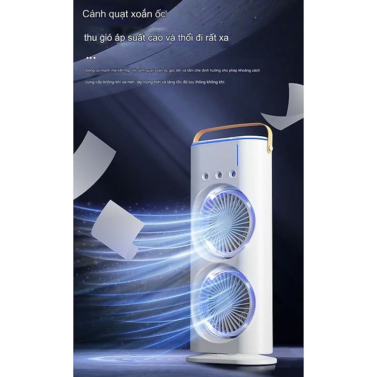 Quạt Phun Sương, Quạt Hơi Nước 2 Tầng Có Remote , Quạt Tích Điện, Đèn Led, Quạt Để Bàn Mini Làm Mát Và Tạo Ẩm Không Khí - Hàng Nhập Khẩu