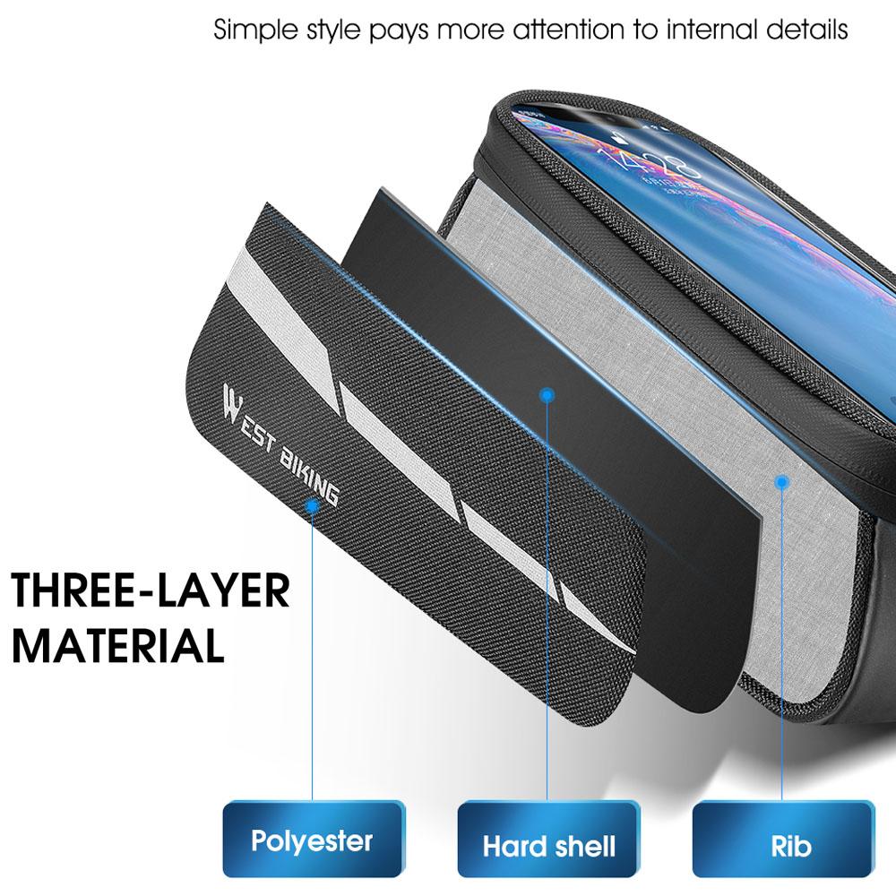 WEST BIKING 1L Bicycle Bag Reflective Bike Frame Fronttube Bag Touchscreen Mobilephone Bag Cycling Bag Road Bike Accessories