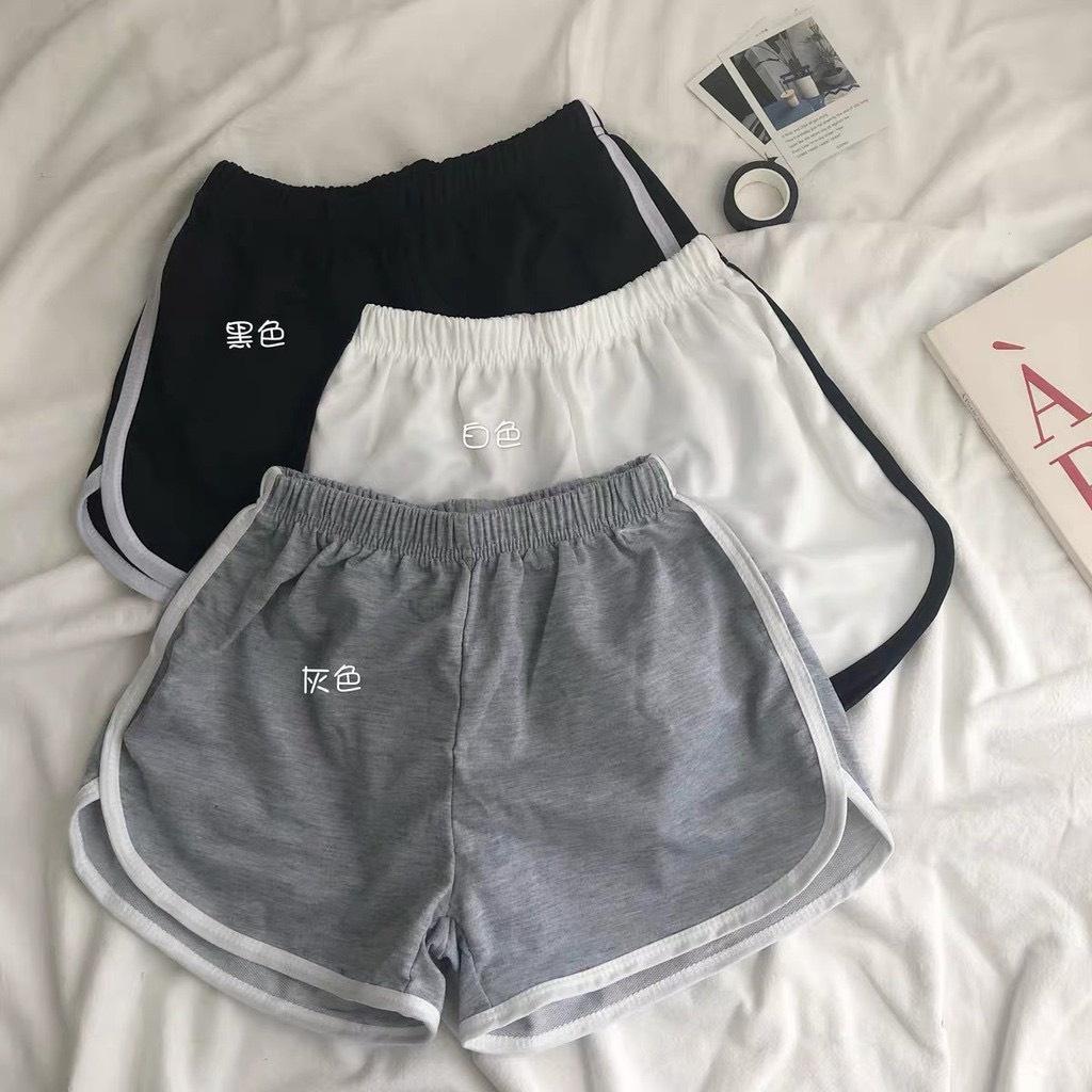 Quần đùi nữ dáng thể thao chất cotton co dãn ôm body sexy, quần dáng ngắn tôn V3 sexy Q03 - Trắng viền sọc