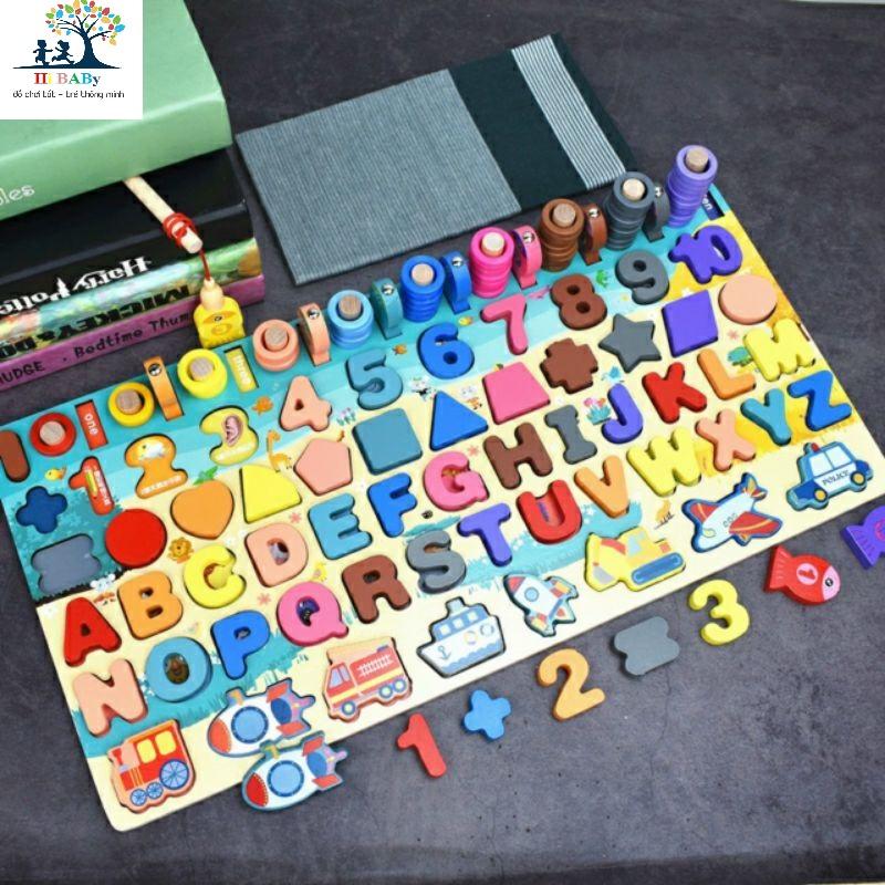 Bộ đồ chơi bằng gỗ 5in 1 kèm đàn ,6in 1 tiếng anh ,6in 1 tiếng việt,7in 1 Bảng học chữ ,số đếm, câu cá giải trí cho bé